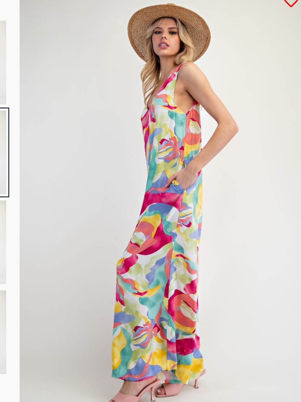 Easel V NECK PRINTED RAYON CHALLIS JUMPSUIT PANTS - Picture 2 of 4